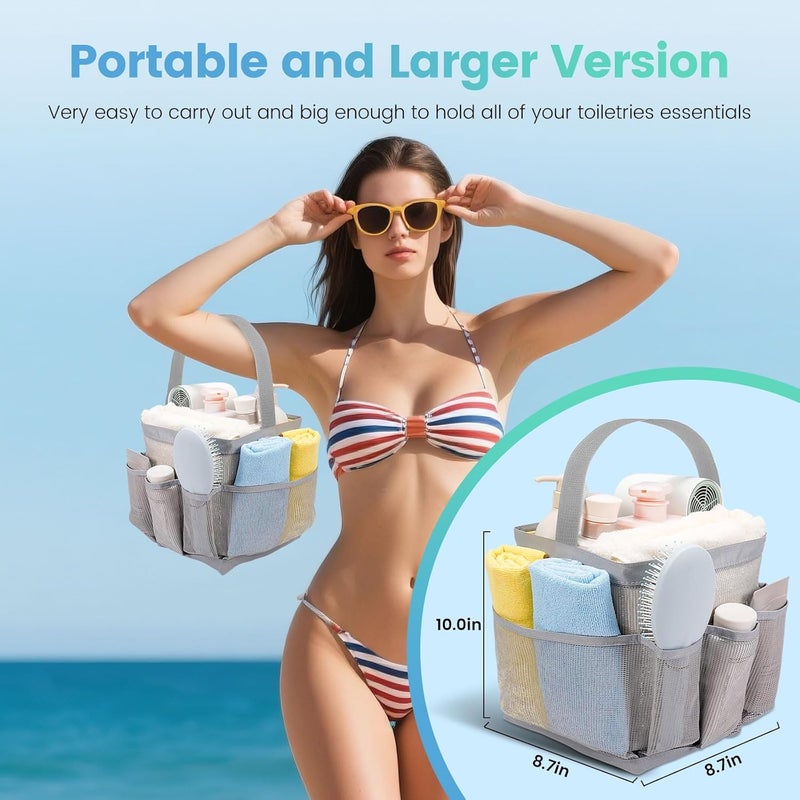 Asisnt Shower Caddy for College Dorm Room Essentials for Girls with 9 Pockets,Large-Capacity Shower Basket,Quick Dry Toiletry Tote Bag for Outdoor Gym,Travel,Swim,Beach Camping Essentials-Black and Grey - Image 5